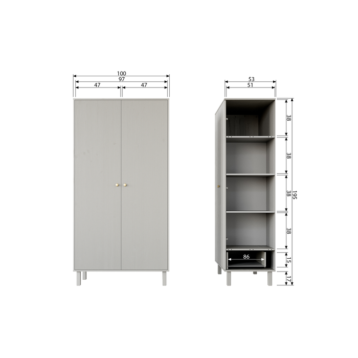 WOOOD Madu Garderobekast - Grenen - Wolkengrijs - 195x100x53