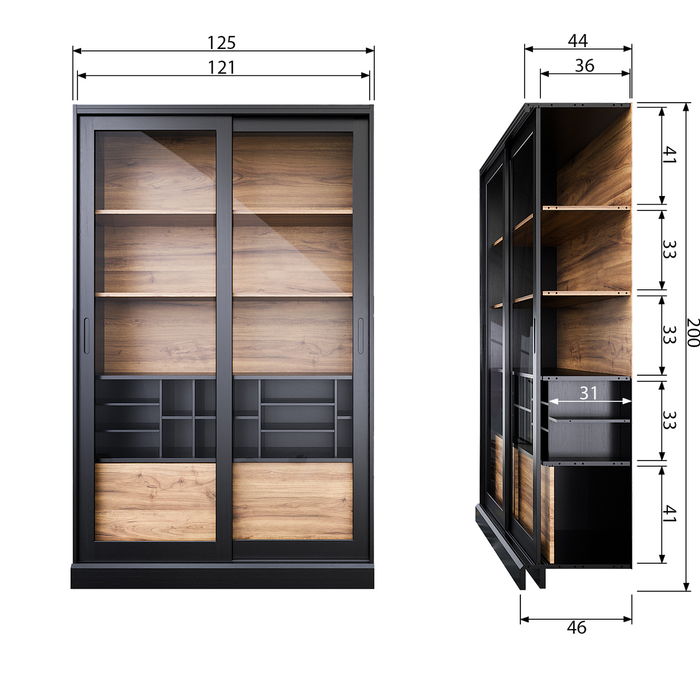 WOOOD James Vitrinekast - Grenen - Noten|Mist - 200x125x47