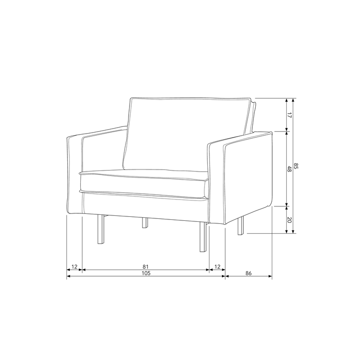 WOOOD Rodeo Fauteuil - Velvet - Naturel - 85x105x86