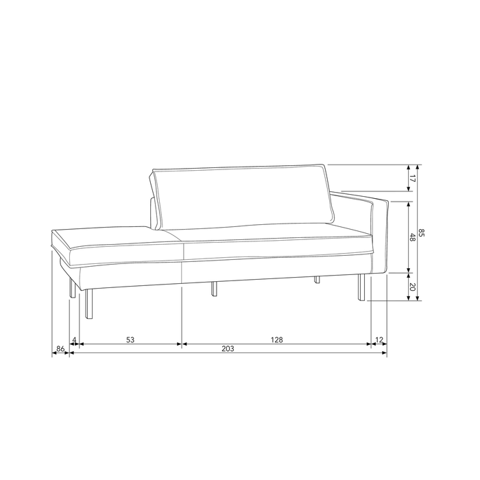 WOOOD Rodeo Daybed Right - Bouclé - Naturel - 85x203x86