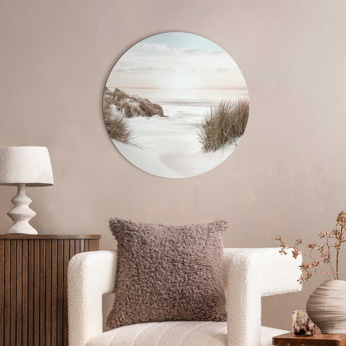 Reinders - Horizon aan het strand - Glasschilderij Ø 50 cm - Beige