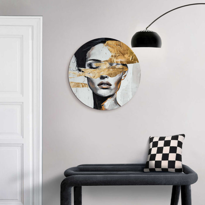 Reinders - Vrouw met goud detail - Glasschilderij Ø 50 cm - Goudkleurig