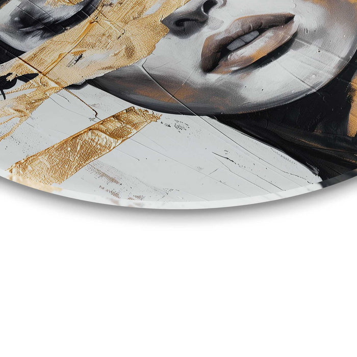 Reinders - Vrouw met goud detail - Glasschilderij Ø 50 cm - Goudkleurig