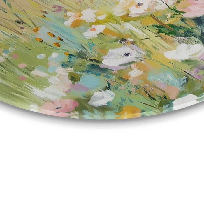 Reinders - Bloemenveld in Zomerlicht - Glasschilderij Ø 50 cm - Groen