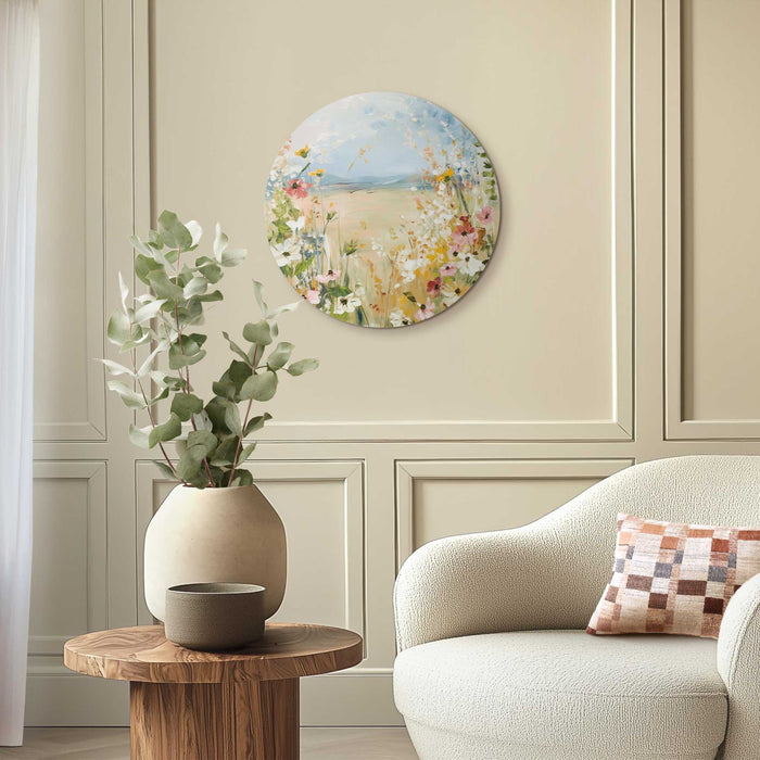 Reinders - Veld in bloei - Glasschilderij Ø 50 cm - Beige