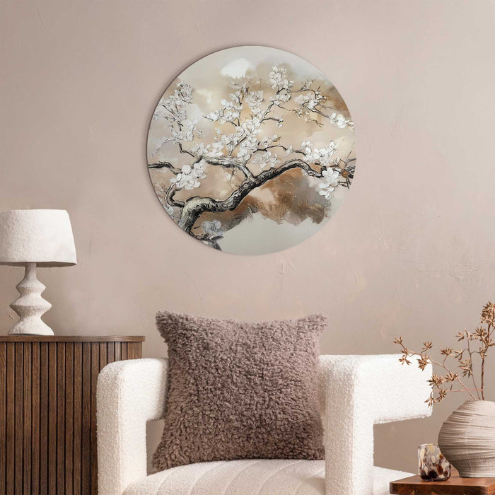 Reinders - Boom in bloei - Glasschilderij Ø 50 cm - Beige