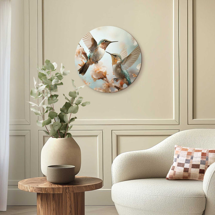 Reinders - Kolibri in de lente - Glasschilderij Ø 50 cm - Beige