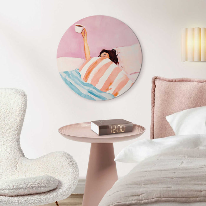 Reinders - Koffie in bed - Glasschilderij Ø 50 cm - Roze