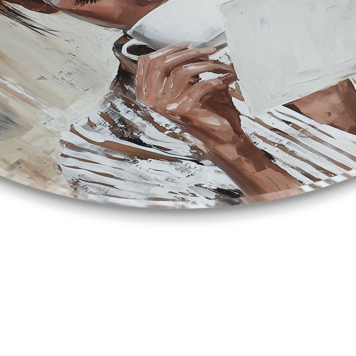 Reinders - Ochtendkoffie met een Boek I - Glasschilderij Ø 50 cm - Beige