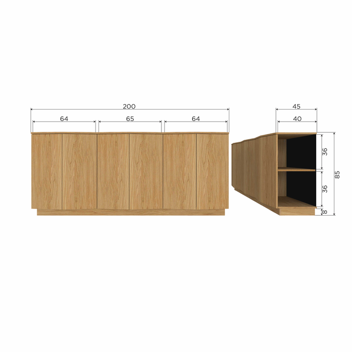 WOOOD Zuma dressoir - Push-To-Open - Eiken - Transparant - 85x22x45