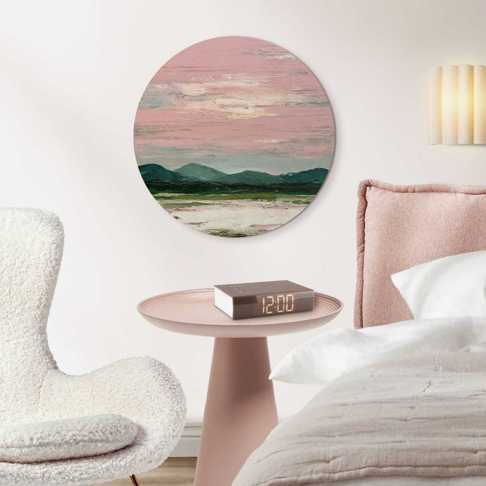 Reinders - Bergen in roze wolken II - Glasschilderij Ø 50 cm - Roze