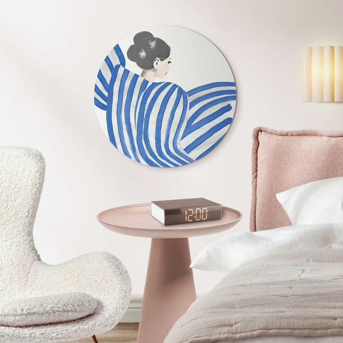 Reinders - Vrouw in Blauwe Strepen - Glasschilderij Ø 50 cm - Blauw