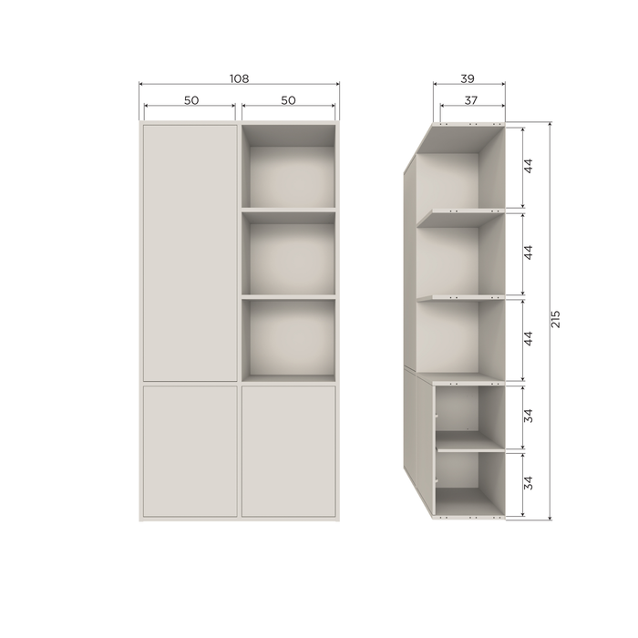 WOOOD Meggy Opbergkast Links - Grenen hout - Dust|Grijs - 215x108x40