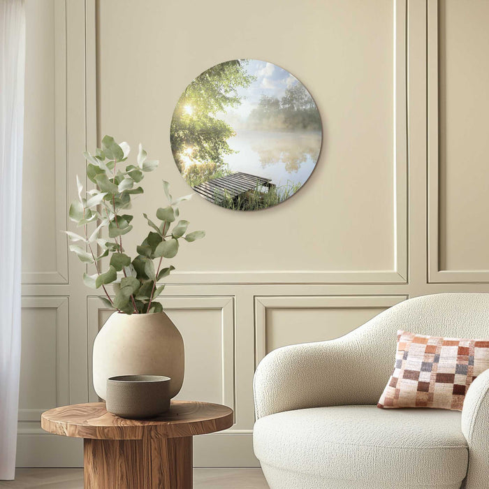 Reinders - Ochtend aan het water - Glasschilderij Ø 50 cm - Groen