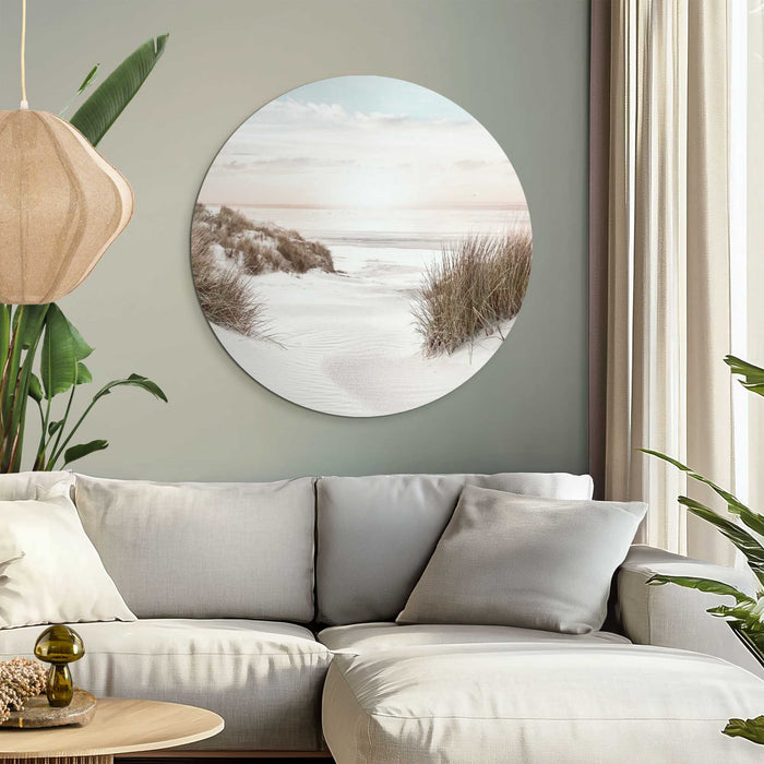 Reinders - Horizon aan het strand - Glasschilderij Ø 70 cm - Beige