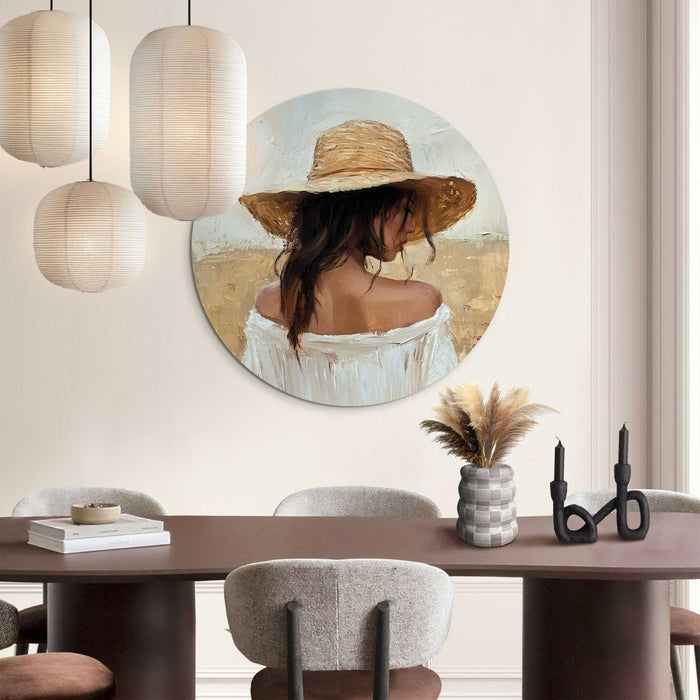 Reinders - Onder de strohoed - Glasschilderij Ø 70 cm - Beige