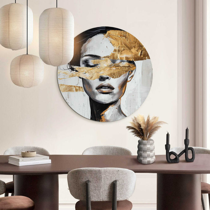 Reinders - Vrouw met gouddetail - Glasschilderij Ø 70 cm - Goudkleurig