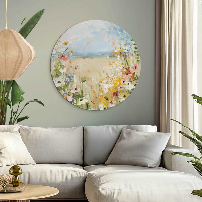 Reinders - Veld in bloei - Glasschilderij Ø 70 cm - Beige