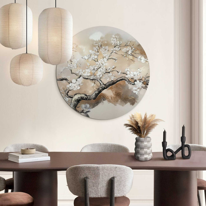 Reinders - Boom in bloei - Glasschilderij Ø 70 cm - Beige