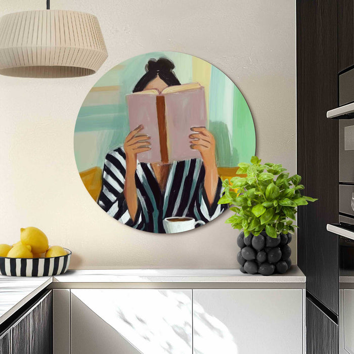 Reinders - Lees- en koffiepauze - Glasschilderij Ø 70 cm - Roze