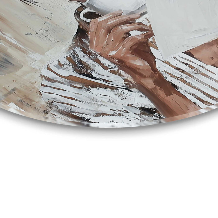 Reinders - Ochtendkoffie met een Boek I - Glasschilderij Ø 70 cm - Beige