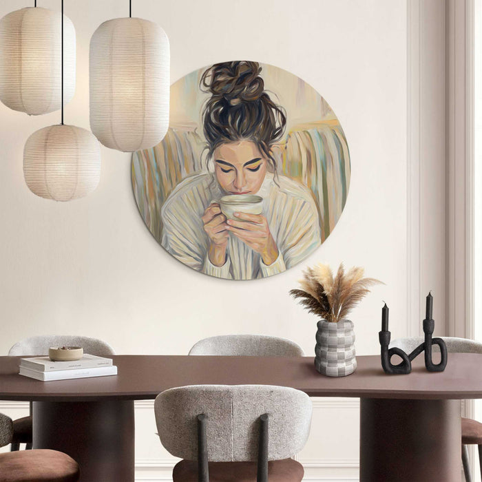 Reinders - Koffiepauze - Glasschilderij Ø 70 cm - Beige