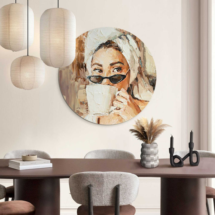 Reinders - Ochtendkoffie - Glasschilderij Ø 70 cm - Beige