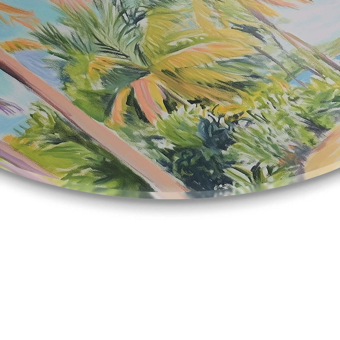 Reinders - Pad met palmbomen - Glasschilderij Ø 70 cm - Groen