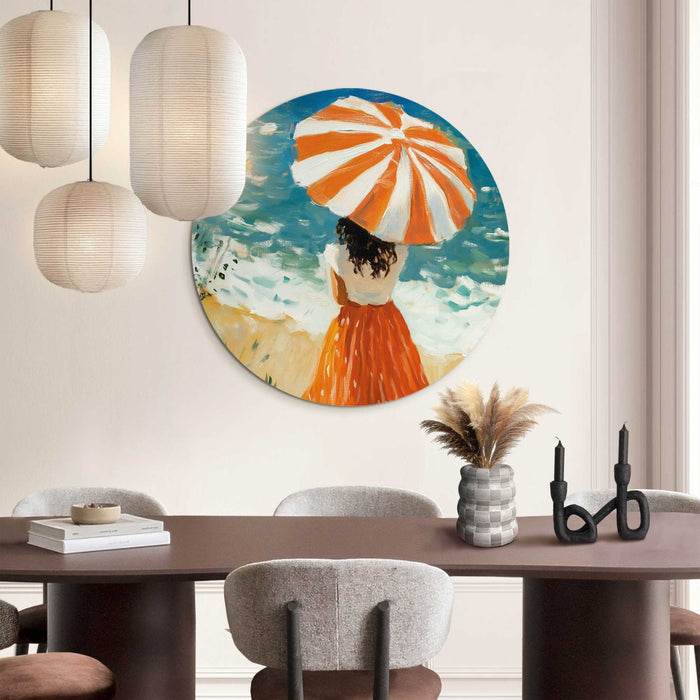 Reinders - Meisje met parasol - Glasschilderij Ø 70 cm - Oranje