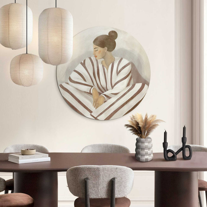 Reinders - Zen dame - Glasschilderij Ø 70 cm - Beige