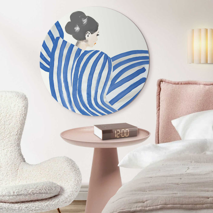 Reinders - Vrouw in Blauwe Strepen - Glasschilderij Ø 70 cm - Blauw