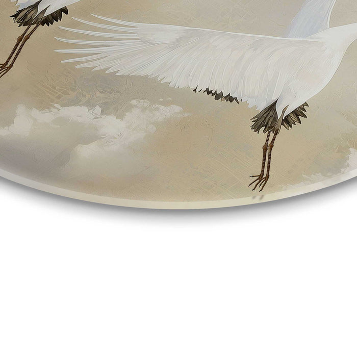 Reinders - Kraanvogels onder de maan - Glasschilderij Ø 70 cm - Beige