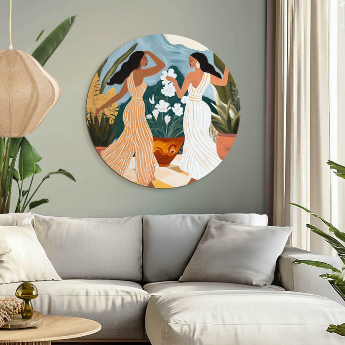 Reinders - Dansende dames - Glasschilderij Ø 70 cm - Bont