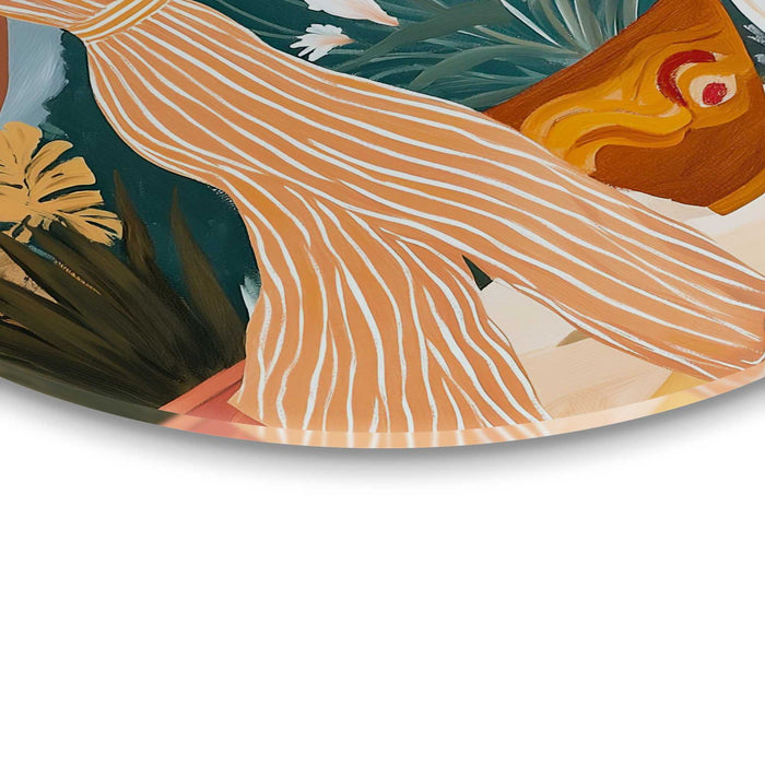 Reinders - Dansende dames - Glasschilderij Ø 70 cm - Bont