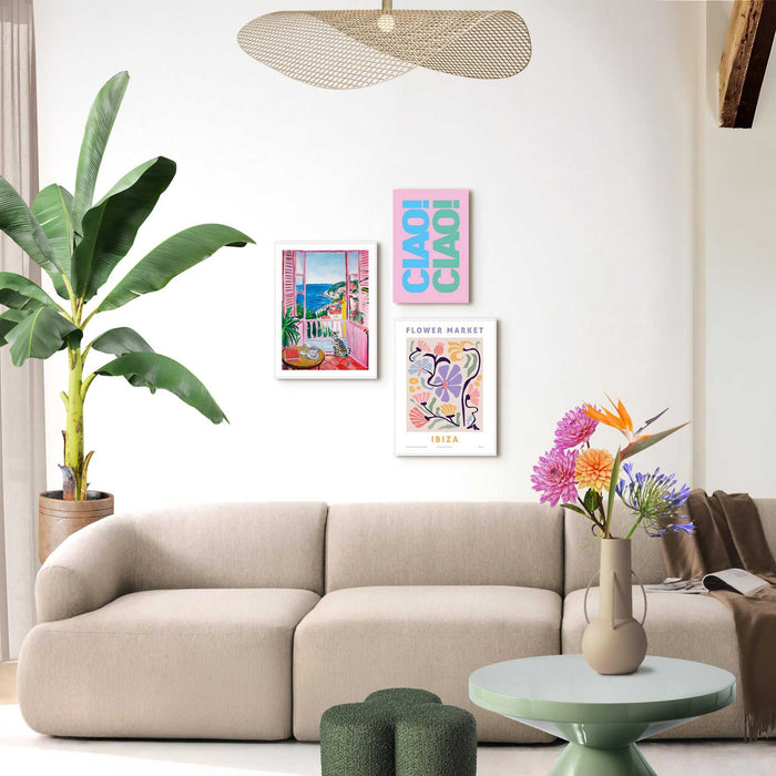 Reinders - Zomer aan Zee - Set wanddecoratie in diverse formaten 30x40 cm - Roze