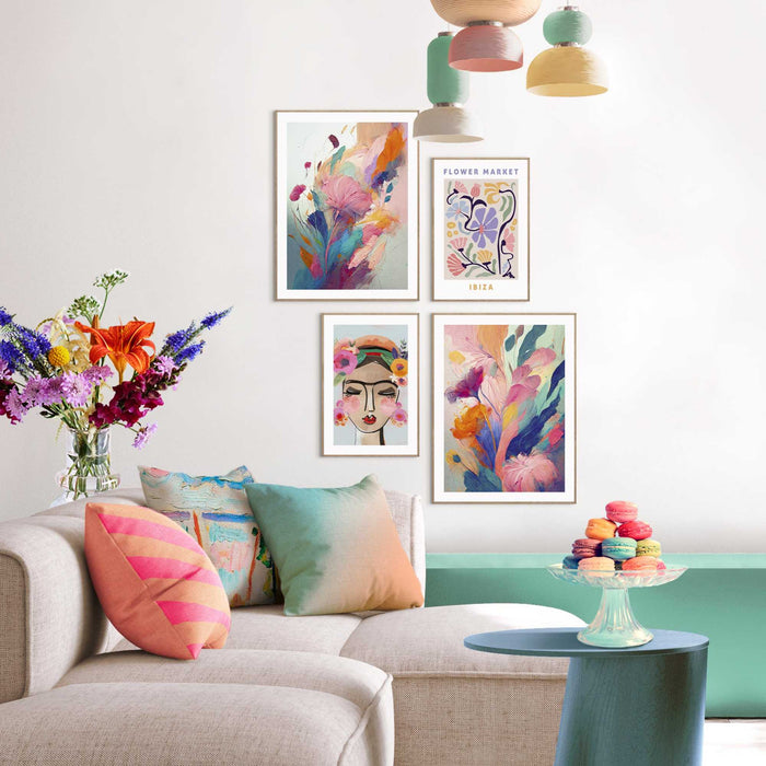 Reinders - Floral Colourful Mix & Match Set - Schilderijen set 30x40 cm - Bont