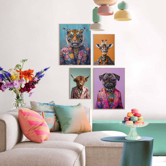 Reinders - Funky Animals Mix & Match Set - Schilderijen set 30x40 cm - Bont