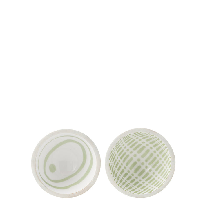 J-Line kom - hout - groen|wit - small - 2 stuks