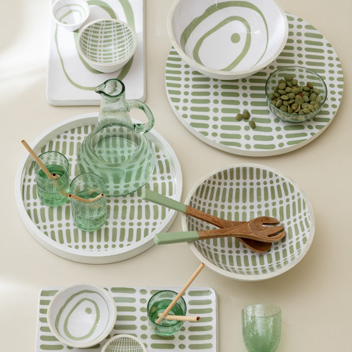 J-Line kom - hout - groen|wit - small - 2 stuks