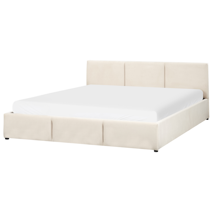 Beliani-BOUSSE-Tweepersoons boxspring-Lichtbeige-180 x 200 cm-Fluweel