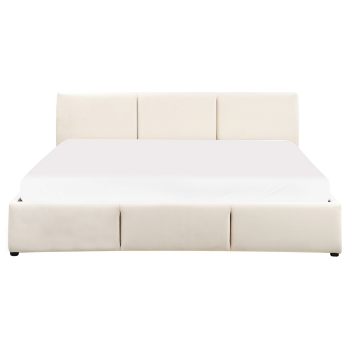 Beliani-BOUSSE-Tweepersoons boxspring-Lichtbeige-180 x 200 cm-Fluweel