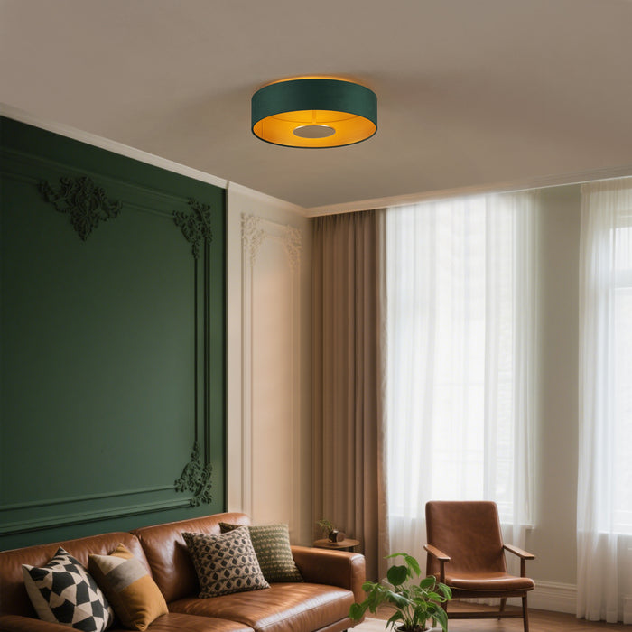 QAZQA Moderne plafondlamp groen velours incl. LED 3-staps dimbaar -