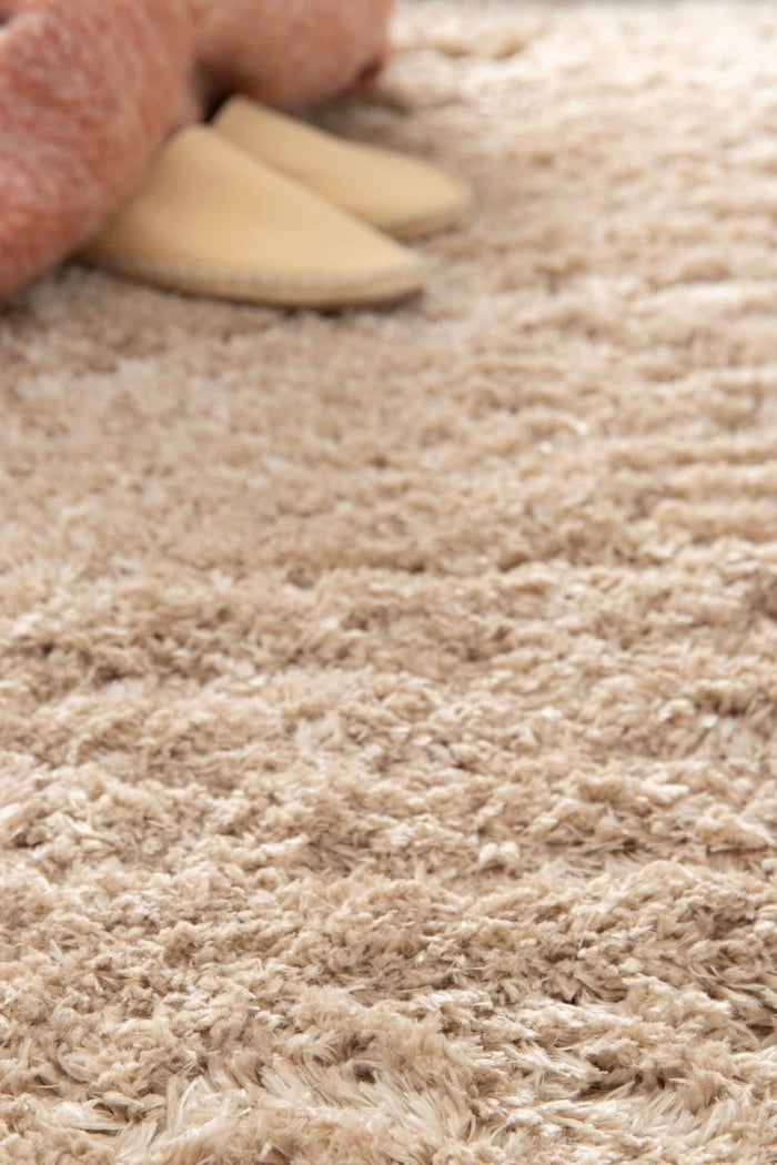 Interieur05 Rond hoogpolig vloerkleed Fender beige - 160 x 160 cm