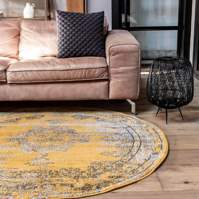 Vintage Vloerkleed Bloom rond - Geel - EVA Interior - 100 x 100 cm
