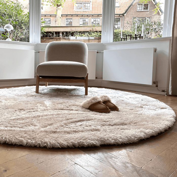 Rond hoogpolig vloerkleed Odelia beige|wit - Interieur05