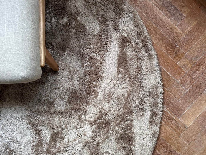 Rond hoogpolig vloerkleed Odelia bruin|taupe - Interieur05