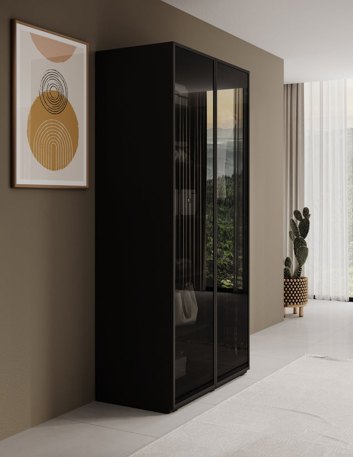 Meubella - Kledingkast Shelton - Zwart - 101 cm - Met glas