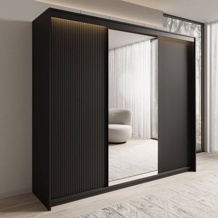 Meubella - Kledingkast Timoteo - Zwart - 250 cm - Met spiegel