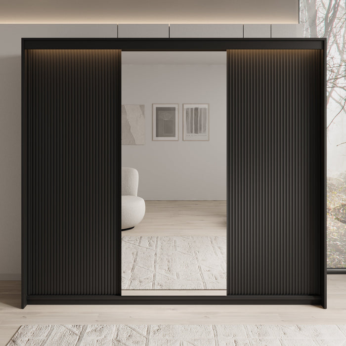 Meubella - Kledingkast Timoteo - Zwart - 250 cm - Met spiegel