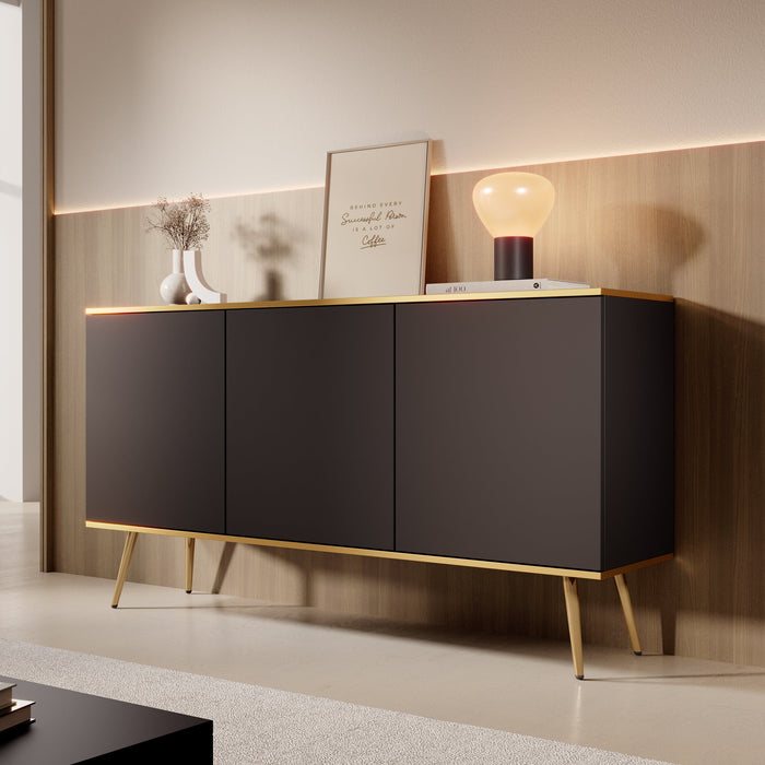 Meubella - Dressoir Orleans - Zwart - 160 cm